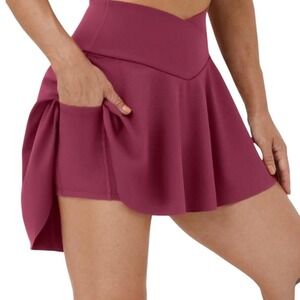 NWT Halara Crossover High Waisted Pleated Athletic Tennis Skirt Berry Pink XL